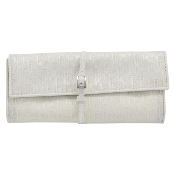Christian Dior Trotter Canvas Roll Up Pouch White Silver Auth 192517A