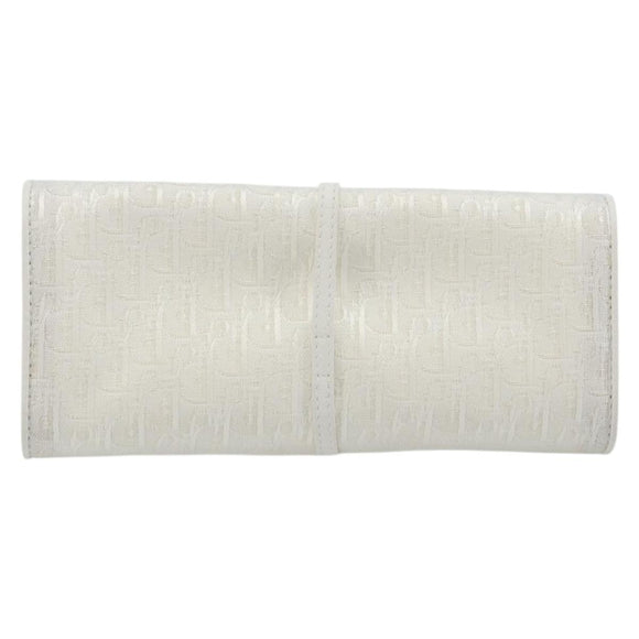 Christian Dior Trotter Canvas Roll Up Pouch White Silver Auth 192517A