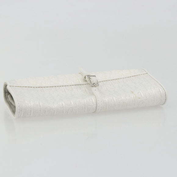 Christian Dior Trotter Canvas Roll Up Pouch White Silver Auth 192517A