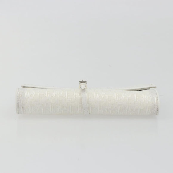 Christian Dior Trotter Canvas Roll Up Pouch White Silver Auth 192517A