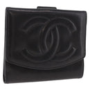 CHANEL Trifold Wallet Lamb Skin Black Gold CC Auth 192521V-1