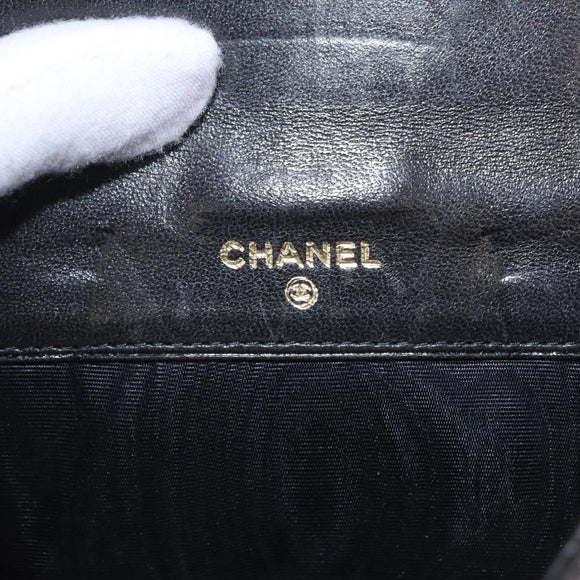 CHANEL Trifold Wallet Lamb Skin Black Gold CC Auth 192521V
