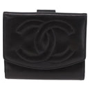 CHANEL Trifold Wallet Lamb Skin Black Gold CC Auth 192521V-13