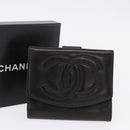 CHANEL Trifold Wallet Lamb Skin Black Gold CC Auth 192521V-12