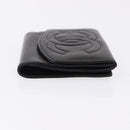 CHANEL Trifold Wallet Lamb Skin Black Gold CC Auth 192521V-3