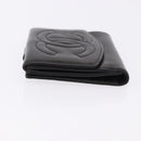 CHANEL Trifold Wallet Lamb Skin Black Gold CC Auth 192521V-4