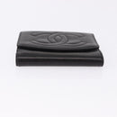 CHANEL Trifold Wallet Lamb Skin Black Gold CC Auth 192521V-6