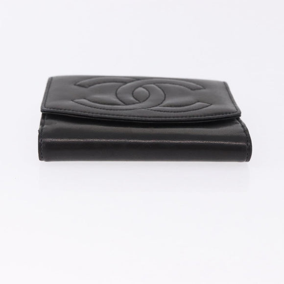CHANEL Trifold Wallet Lamb Skin Black Gold CC Auth 192521V
