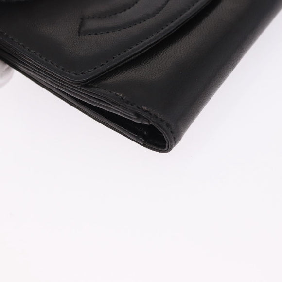 CHANEL Trifold Wallet Lamb Skin Black Gold CC Auth 192521V
