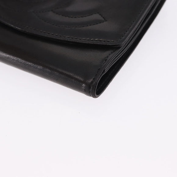 CHANEL Trifold Wallet Lamb Skin Black Gold CC Auth 192521V