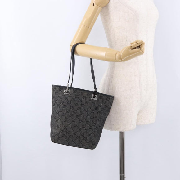 GUCCI GG Canvas Tote Bag Black Silver 31244 Auth 192522