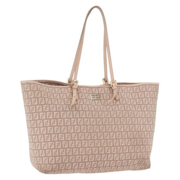 FENDI Zucchino Canvas Tote Bag Pink Gold Auth 192523