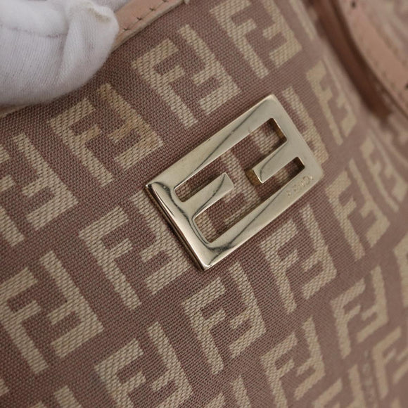 FENDI Zucchino Canvas Tote Bag Pink Gold Auth 192523