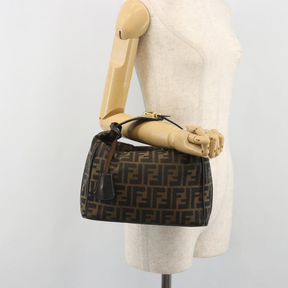 FENDI Zucca Canvas Hand Bag Black Brown Auth 192526A