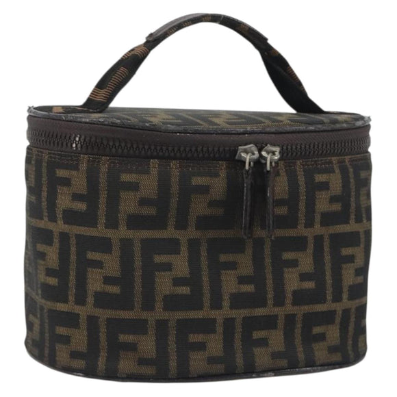 FENDI Zucca Canvas Vanity Bag Brown Black Auth 192527