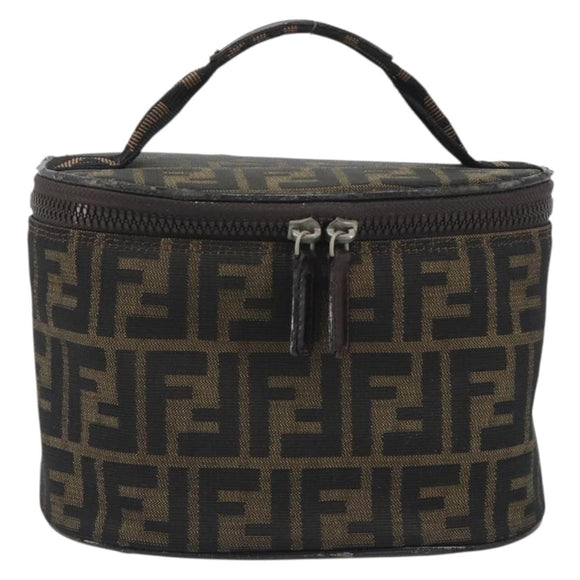 FENDI Zucca Canvas Vanity Bag Brown Black Auth 192527