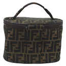 FENDI Zucca Canvas Vanity Bag Brown Black Auth 192527-3