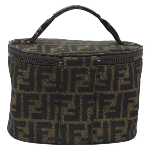 FENDI Zucca Canvas Vanity Bag Brown Black Auth 192527