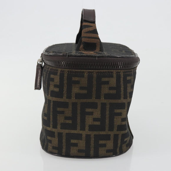 FENDI Zucca Canvas Vanity Bag Brown Black Auth 192527