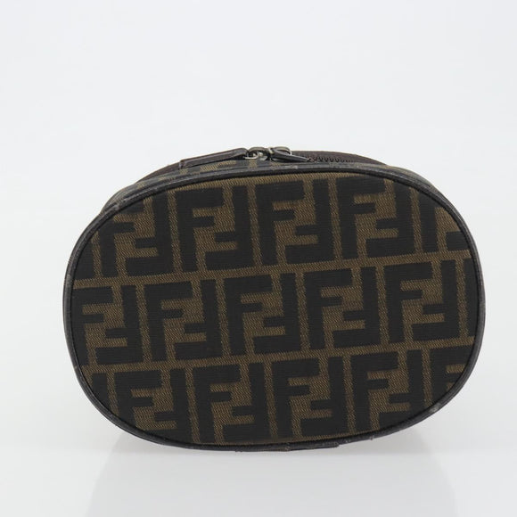 FENDI Zucca Canvas Vanity Bag Brown Black Auth 192527