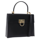 Salvatore Ferragamo Gancini Hand Bag Leather 2way Black Gold Auth 192528A-1