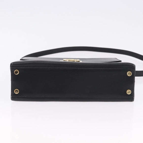 Salvatore Ferragamo Gancini Hand Bag Leather 2way Black Gold Auth 192528A