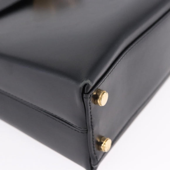 Salvatore Ferragamo Gancini Hand Bag Leather 2way Black Gold Auth 192528A