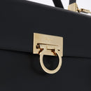 Salvatore Ferragamo Gancini Hand Bag Leather 2way Black Gold Auth 192528A-19