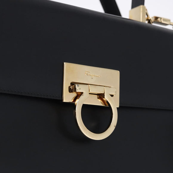 Salvatore Ferragamo Gancini Hand Bag Leather 2way Black Gold Auth 192528A