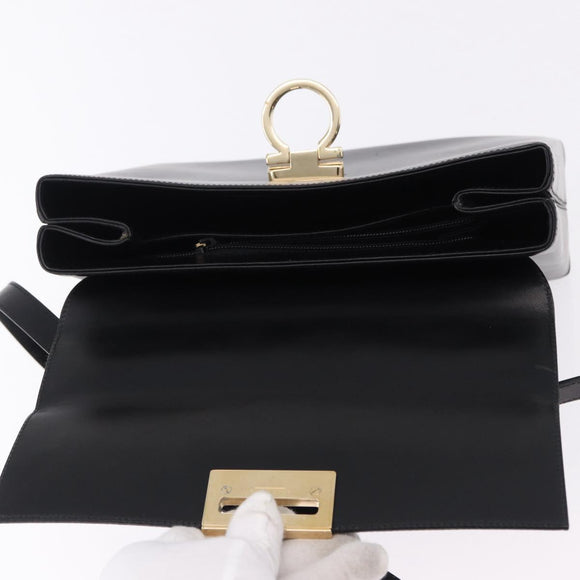 Salvatore Ferragamo Gancini Hand Bag Leather 2way Black Gold Auth 192528A