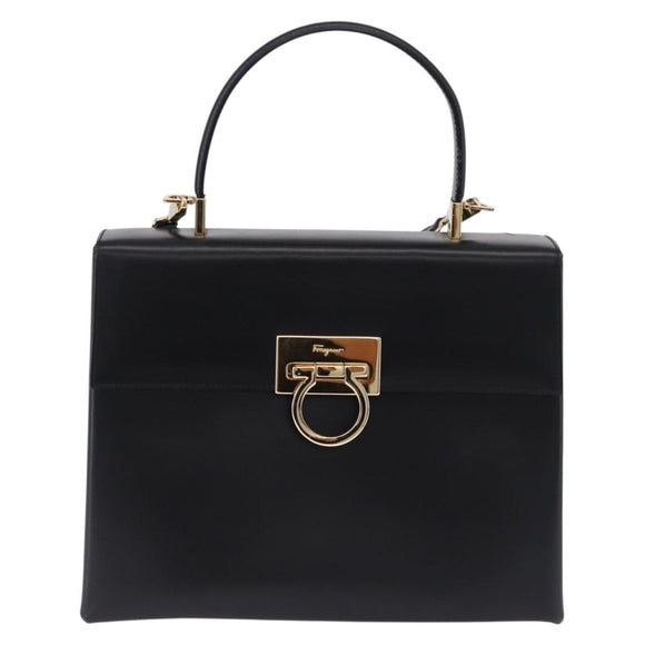 Salvatore Ferragamo Gancini Hand Bag Leather 2way Black Gold Auth 192528A