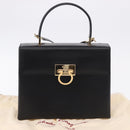 Salvatore Ferragamo Gancini Hand Bag Leather 2way Black Gold Auth 192528A-12