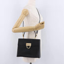 Salvatore Ferragamo Gancini Hand Bag Leather 2way Black Gold Auth 192528A-28