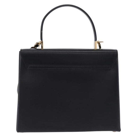 Salvatore Ferragamo Gancini Hand Bag Leather 2way Black Gold Auth 192528A