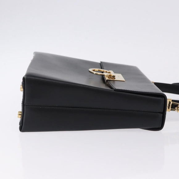 Salvatore Ferragamo Gancini Hand Bag Leather 2way Black Gold Auth 192528A