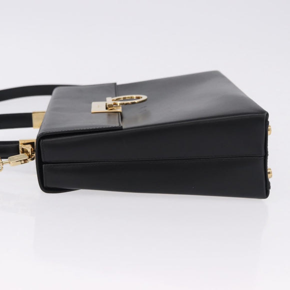 Salvatore Ferragamo Gancini Hand Bag Leather 2way Black Gold Auth 192528A