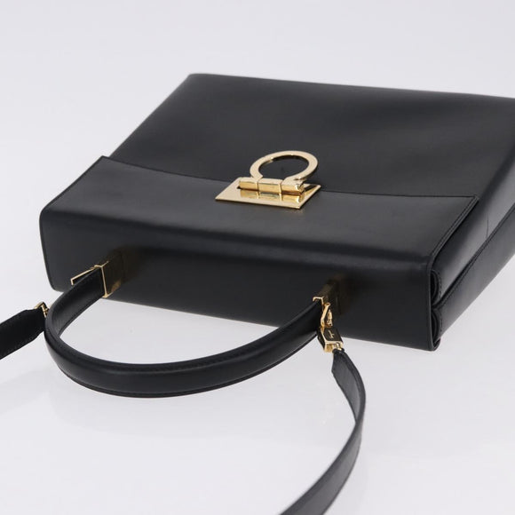 Salvatore Ferragamo Gancini Hand Bag Leather 2way Black Gold Auth 192528A