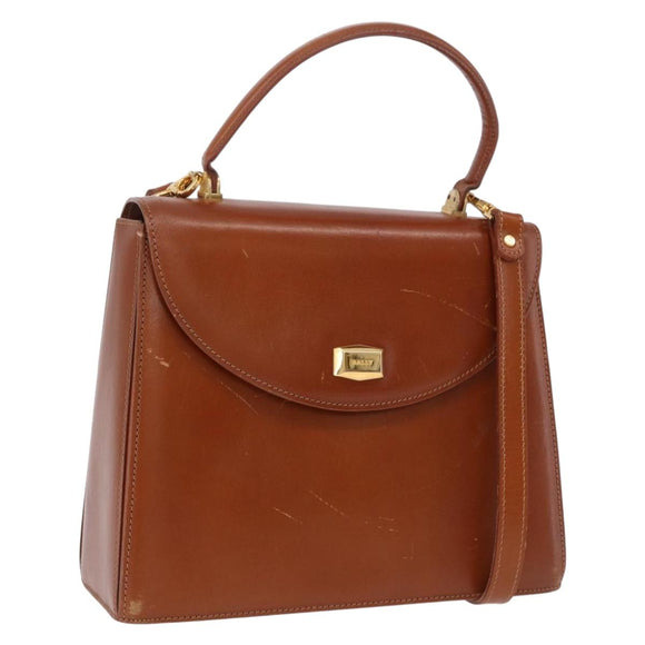 BALLY Hand Bag Leather Brown Gold Auth 192529