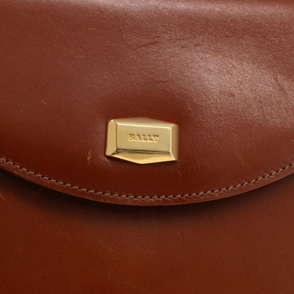 BALLY Hand Bag Leather Brown Gold Auth 192529