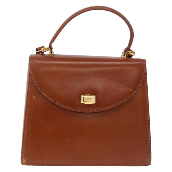 BALLY Hand Bag Leather Brown Gold Auth 192529