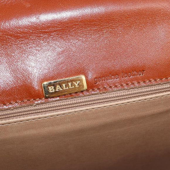 BALLY Hand Bag Leather Brown Gold Auth 192529