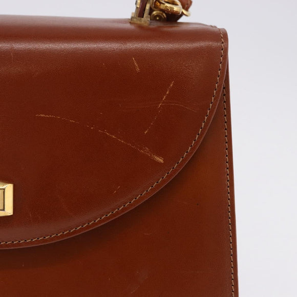 BALLY Hand Bag Leather Brown Gold Auth 192529