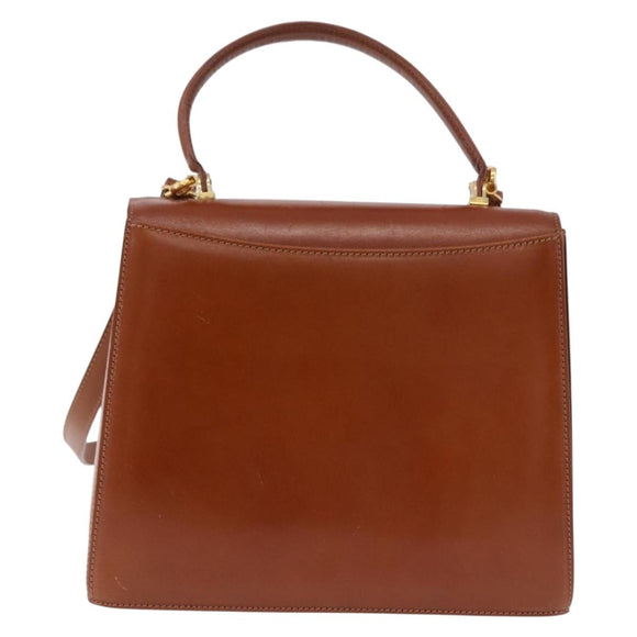 BALLY Hand Bag Leather Brown Gold Auth 192529