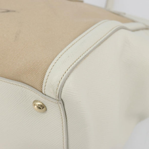 PRADA Hand Bag Canvas Beige Gold Auth 192530A