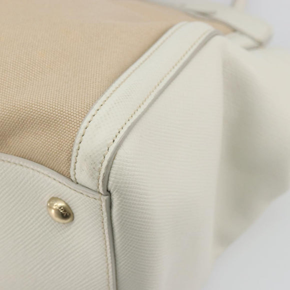 PRADA Hand Bag Canvas Beige Gold Auth 192530A