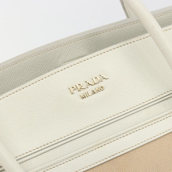 PRADA Hand Bag Canvas Beige Gold Auth 192530A
