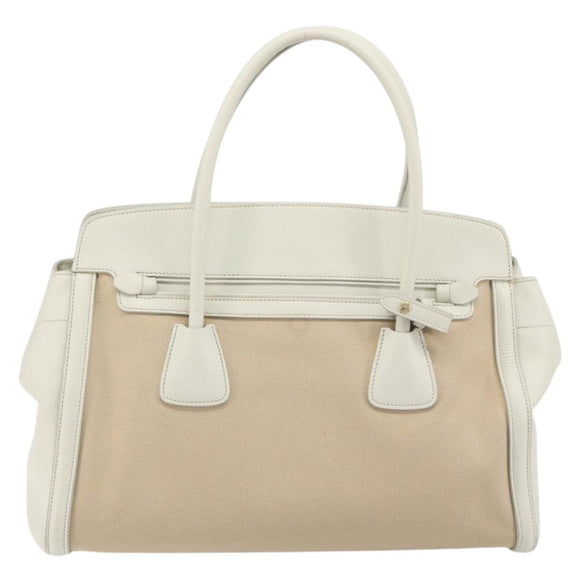 PRADA Hand Bag Canvas Beige Gold Auth 192530A