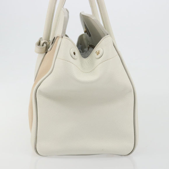 PRADA Hand Bag Canvas Beige Gold Auth 192530A