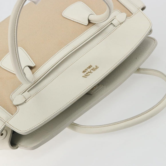 PRADA Hand Bag Canvas Beige Gold Auth 192530A