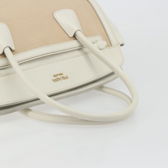 PRADA Hand Bag Canvas Beige Gold Auth 192530A